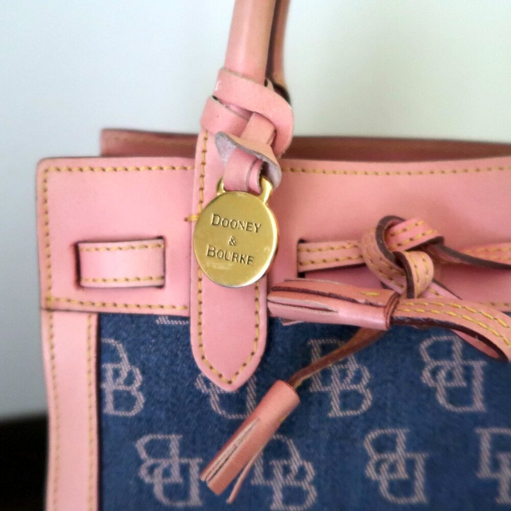 Vintage Y2K Dooney & Bourke Monogram Denim Pink Leather Top Handle Bag - Picture 3 of 9